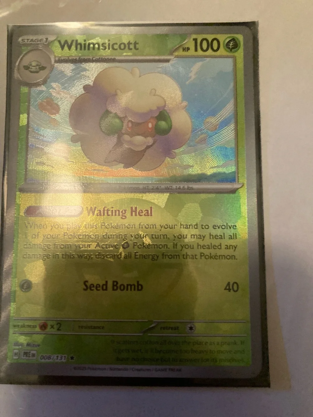 POKEBALL Pokemon Whimsicott Holo Green Gold Trading Card